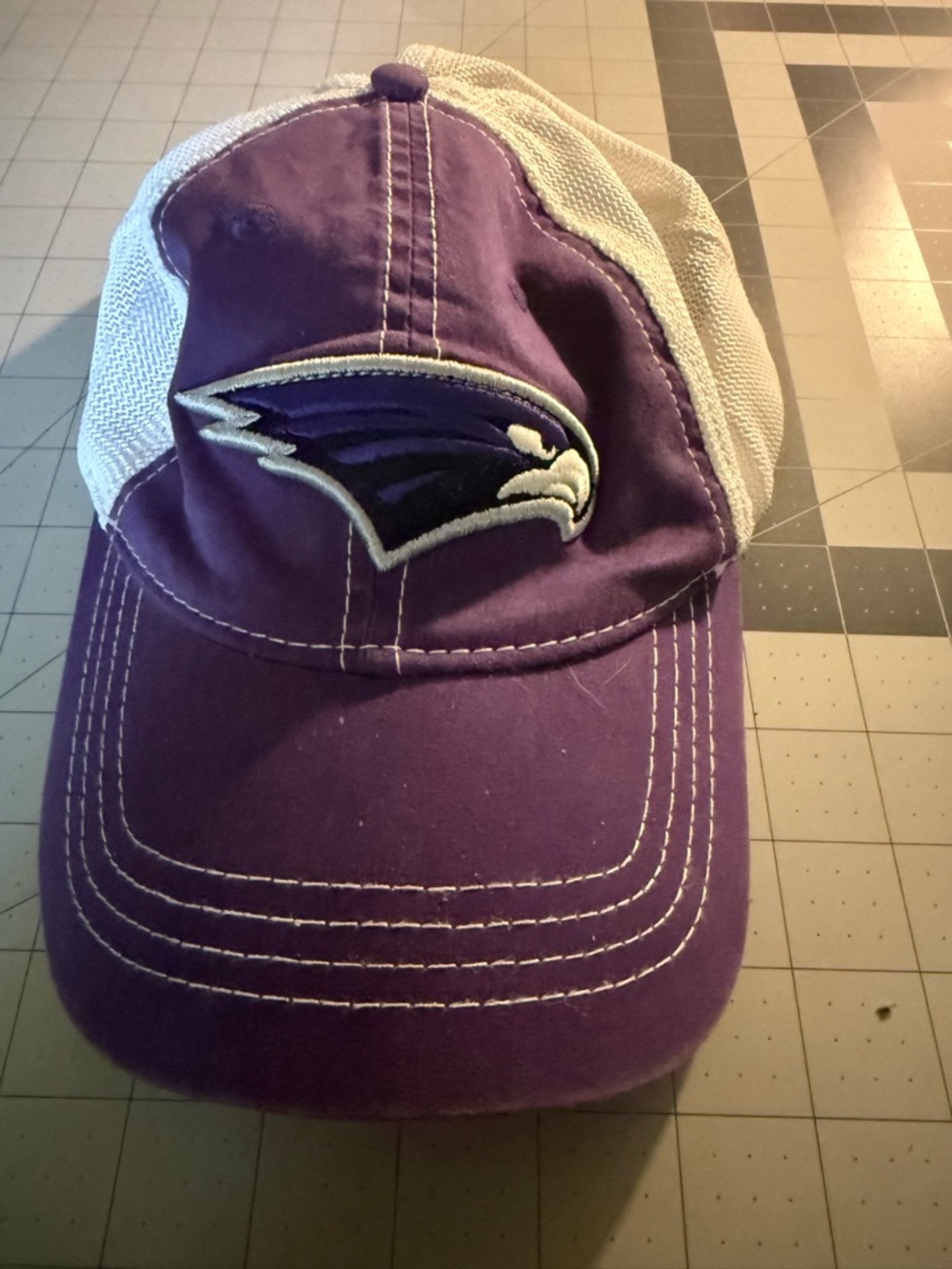 Pacifica Purple and White Trucker Cap with Embroidered Hawk